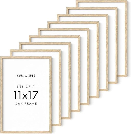 HAUS AND HUES 11x17 Picture Frame Set of 9-11 X 17 Frame Wood Picture Frames, 11x17 Poster Frame Wooden Picture Frames, 17x11 Picture Frame Wooden Frames, Frame 11x17 Natural Wood Frame