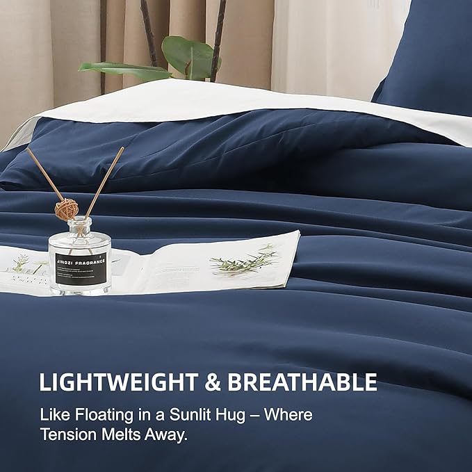Litanika California King Comforter Set Navy Blue - 3 Pieces Cal King Lightweight Soft Plain Bed Comforter, Oversized Down Alternative Bedding Set - Machine Washable (104x96In, 2 Pillowcases)