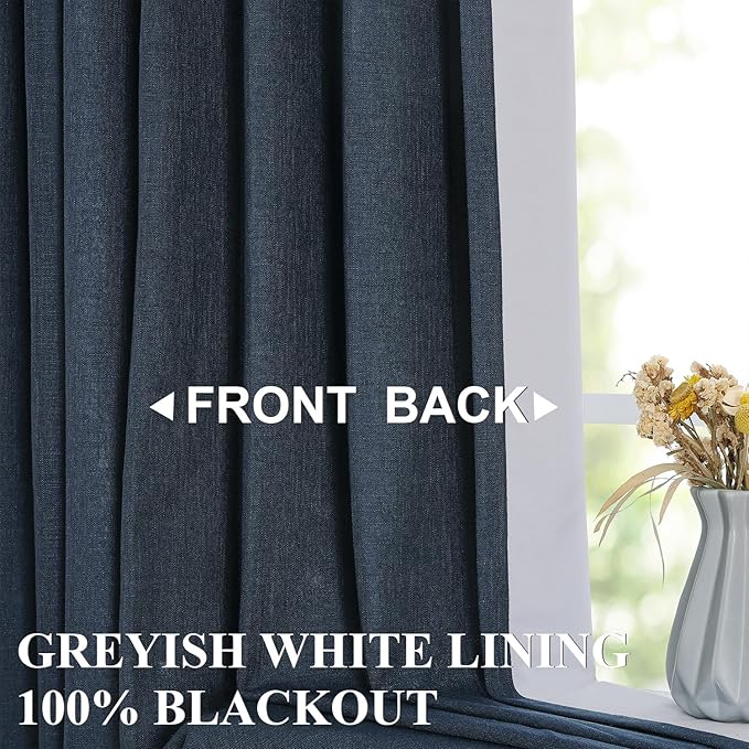 Vision Home Navy Blue Pinch Pleated Full Blackout Curtains Linen Blended Room Darkening Window Panels 84 inch for Living Room Bedroom Thermal Insulated Pinch Pleat Drapes with Hooks 60" Wx84 Lx1