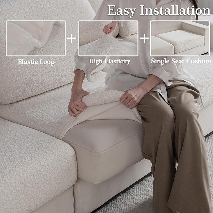 Couch Cushion Covers for Sectional Sofa, Stretch Soft Sofa Slipcovers Washable Wear-Resistant Universal Furniture Protector for Living Room(1 Piece Chair Cover, Ivory)