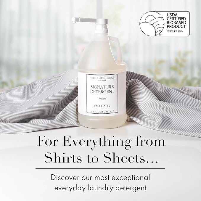 The Laundress Luxury Laundry Detergent, Gallon Pump, 126 Loads, Scented Signature Classic Fragrance, Concentrated Triple Enzyme Deep Cleaning and Targeted Stain Remover, 96% USDA Biobased Product