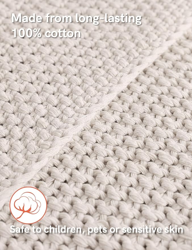 YnM Chunky Cotton Knit Throw Blanket, Cable Knit Throws for Bed Couch Sofa, Comfy & Relaxing, Decorative Piece for Farmhouse Modern Boho Rustic Scandinavian Chic Vibe, Cream White 50x60 Inches