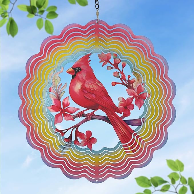 Wind Spinners Outdoor Cardinala Decorations - Birthday Gifts for Women Mom Grandma, Cardinala Deocr Hanging Wind Spinner 12 inch 3D Wind Sculptures for Garden Decor for Outside, Yard, Outdoor