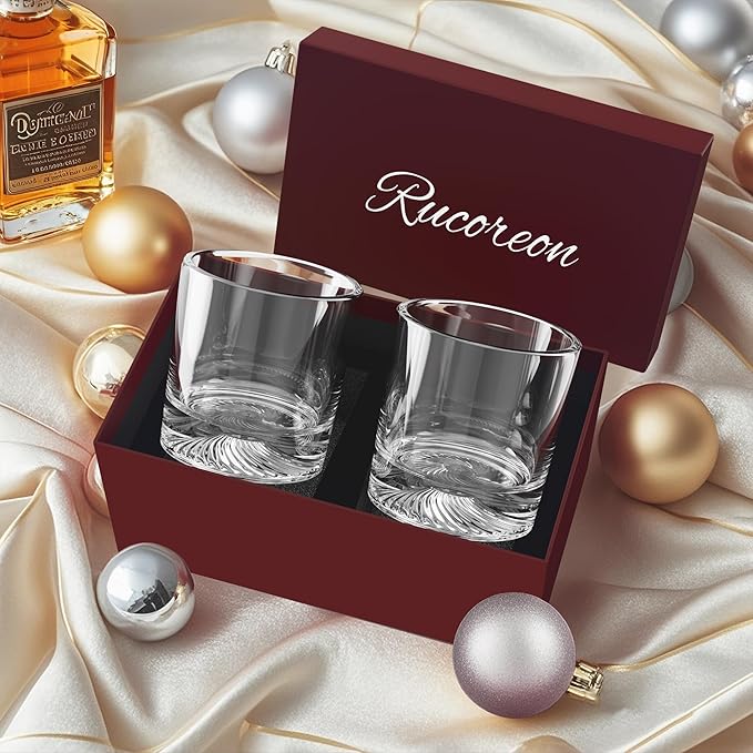 Crystal Whiskey Glasses Set of 2 – 10oz Old Fashioned Rocks Glass for Scotch, Bourbon, Rum & Cocktail – Premium Gift for Men, Dad, or Husband