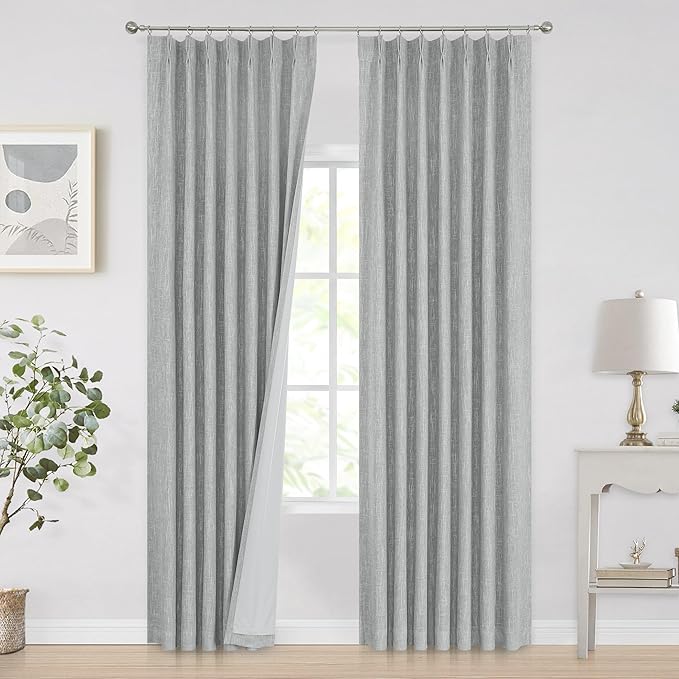 Vision Home Silver Gray Pinch Pleated Full Blackout Curtains Room Darkening Window Curtains 63 inch for Living Room Bedroom Thermal Insulated Pinch Pleat Drapes with Hooks Back Tab 2 Panel 40" Wx63 L