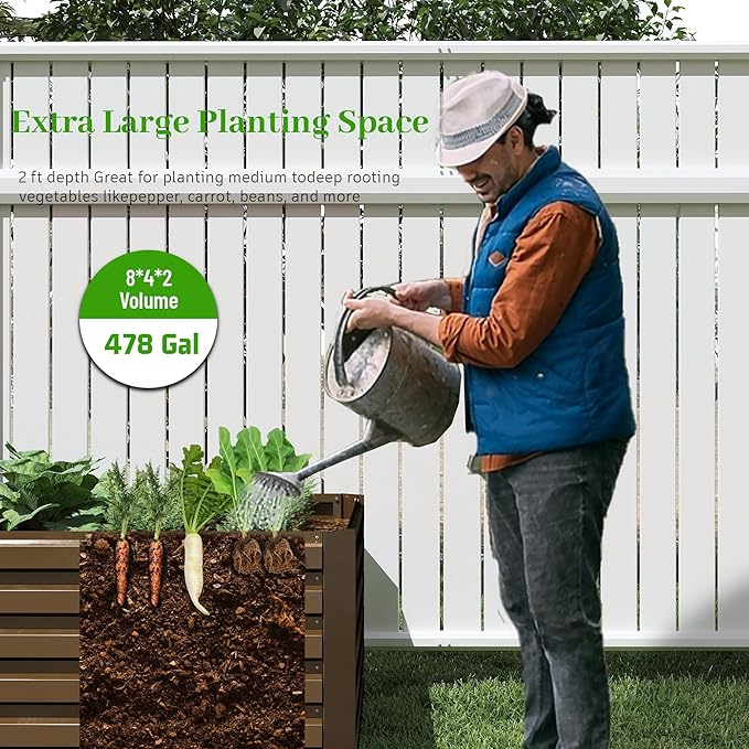 8x4x2 ft Outdoor Raised Garden Bed, Large Metal Planter Raised Beds, Planters for Outdoor Plants for Vegetables, Flowers, Herbs, Fruits, and Succulents.(4 Pcs)