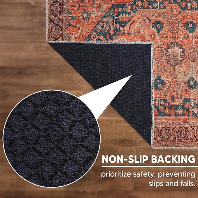Keen Home Design 10x14 Rug - Machine Washable Area Rug with Non-Slip Backing, Ideal for Living Room, Dining Room, Bedroom - Vintage, Easy Clean, Durable, Low Pile Rug - (9'7" x 14')