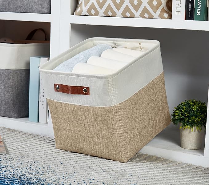 DECOMOMO 13 Inch Cube Storage Bins, Fabric Storage Cube, Basket for Kallax Shelves (Beige & White, Cube 13" - 4 Pack)