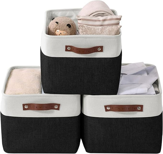 DECOMOMO Storage Baskets for Shelves - Fabric Closet Organizers and Storage Bins, Perfect Baskets for Organizing Closet Toys Nursery (Black and White, XL - 3 Pack)