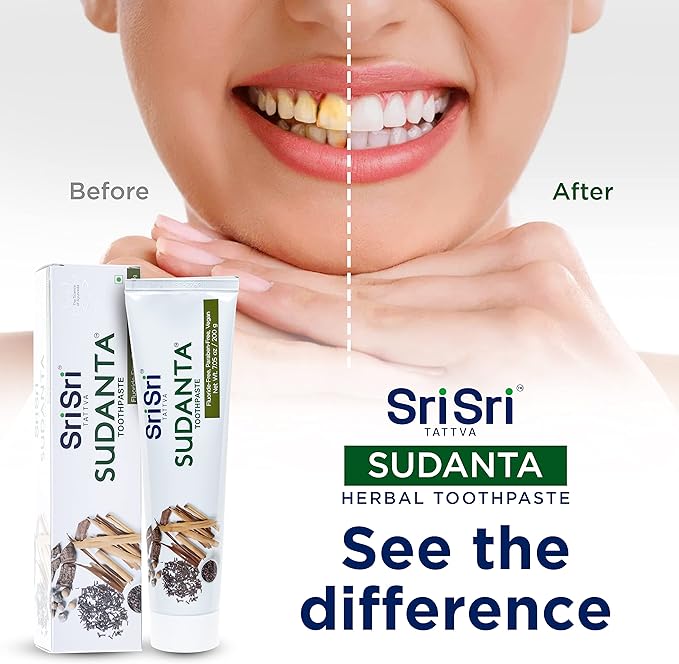 Sri Sri Tattva Sudanta Herbal Toothpaste for Oral Care Protection - Fluoride Free Ayurvedic Toothpaste to Strengthen Teeth and Gums Without Causing Sensitivity - All Natural (200g) Pack of 2