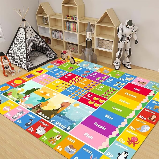 Kids Rug ABC Rug, Play Mat for Kids Playroom ABC Educational Area Rug for Playroom Classroom Elementary Preschool Rugs wtih Numbers Animals (4x6ft)