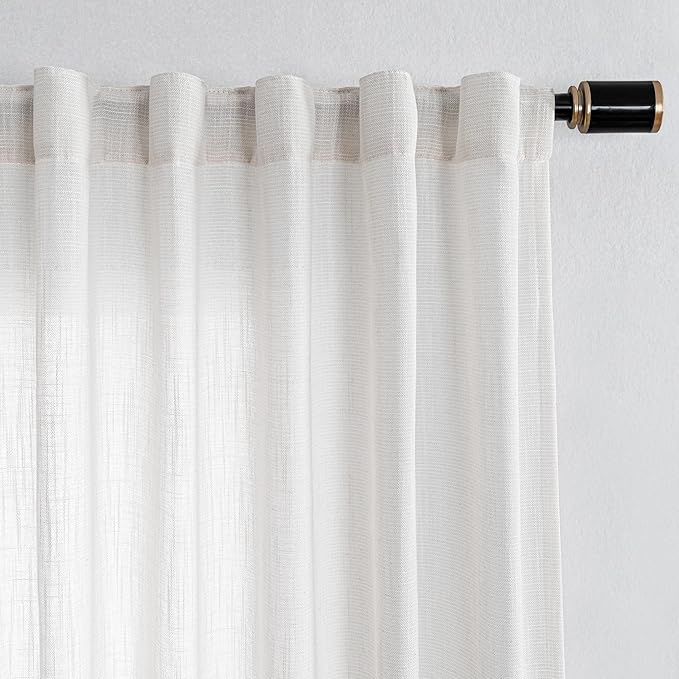 MYSKY HOME Extra Long Curtains for Living Room, Soft Cotton Fabric Boho Window Curtain Drapes for Sliding Glass Door Light Filtering Semi Sheer Backdrop Panels, 100 x 108 Inches, Natural, 1 Pieces