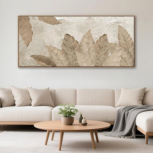 Minimalist & Modern Art for Bedroom Decor Framed Abstract & Textured Artwork for Walls Neutral & Contemporary Beige Pictures - 3D Artwork for Living Room and Boho Style 31×70IN