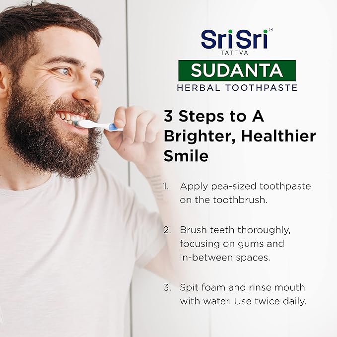 Sri Sri Tattva Sudanta Herbal Toothpaste for Oral Care Protection - Fluoride Free Ayurvedic Toothpaste to Strengthen Teeth and Gums Without Causing Sensitivity - All Natural (200g) Pack of 2