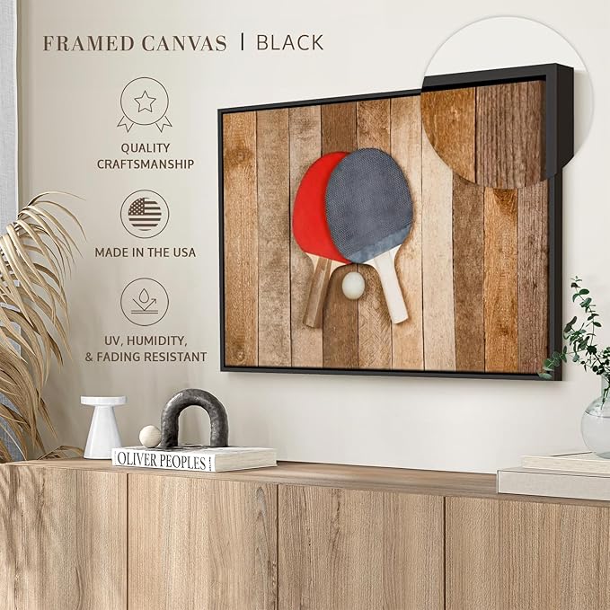 ElephantStock Ping Pong Wall Art - Horizontal Framed Canvas - 1-Piece Living Room Wall Decor - Photography Canvas Print - Brown and Red Decor for Wall - 37" X 25"