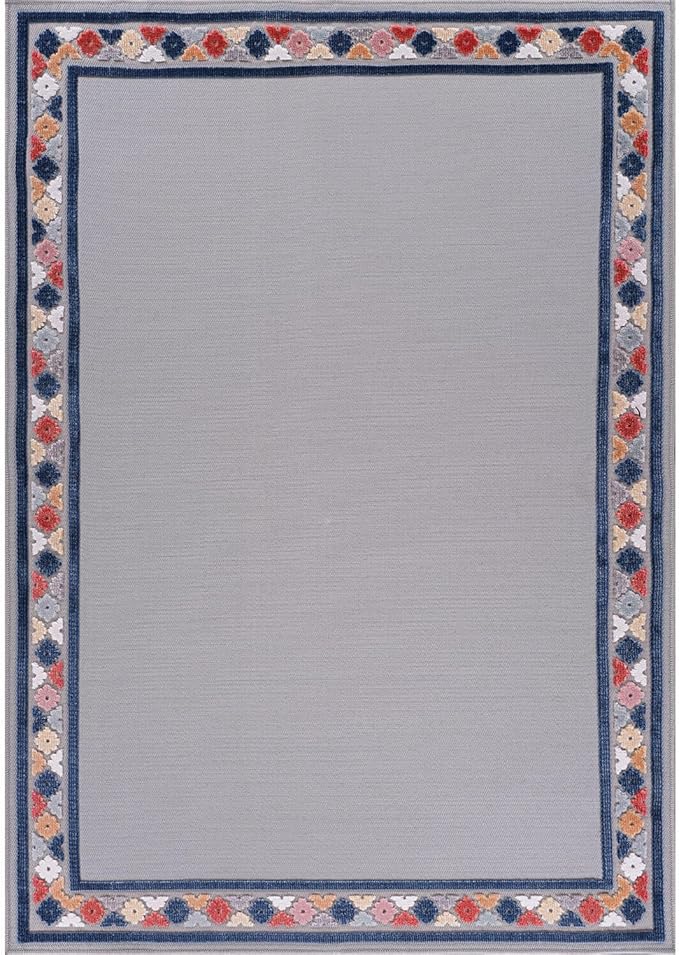 Beverly Rug Outdoor Rug 9x12 Modern Bordered Large Area Rugs for Indoor and Outdoor Patio Easy to Clean Non Shedding Living Room Porch Garden Washable Outside Carpet (9 x 12 Gray)