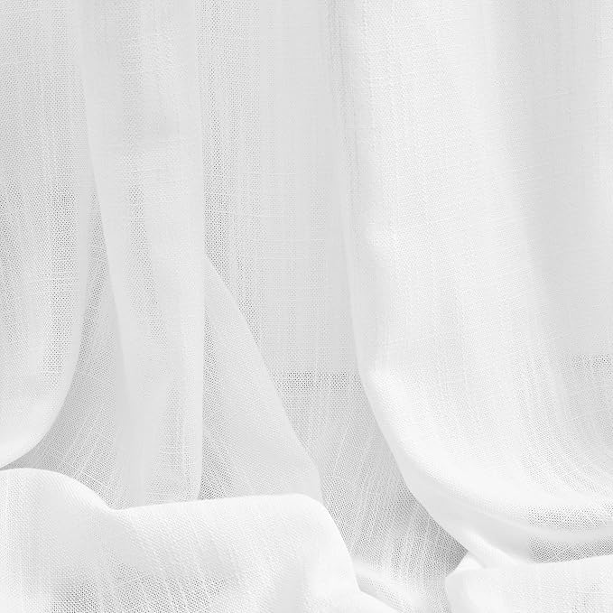 MYSKY HOME White Curtains 95 Inches Long Semi Sheer Drapes Light Filtering for Sliding Glass Door Window Treatments Soft Cotton Blend Panels Linen Look Farmhouse Style, 50" x 95", 2 Pieces