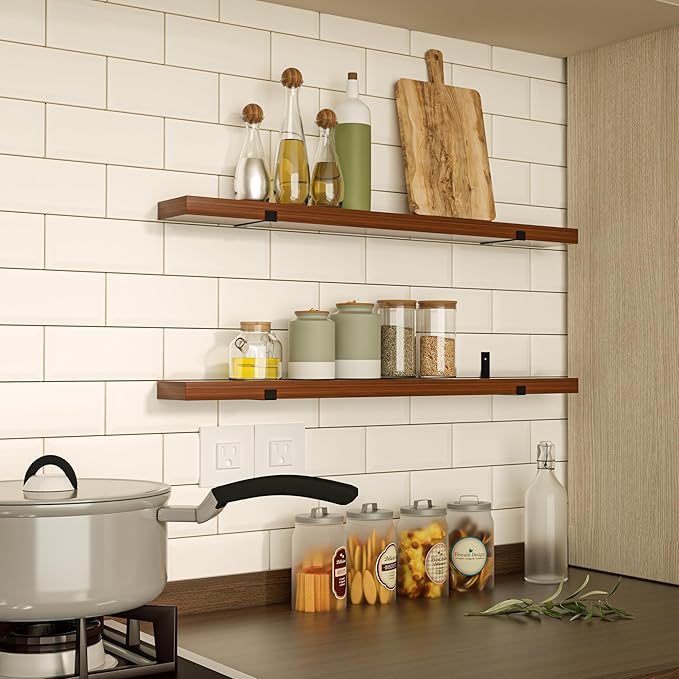 CONSDAN Floating Shelf for Wall Mounted Book Shelf Hanging Shelves Floating Bookshelf for Bedroom, Bathroom, Living Room, Kitchen USA Grown Solid Hardwood, Dark Maple 16x7.5x1.5 in
