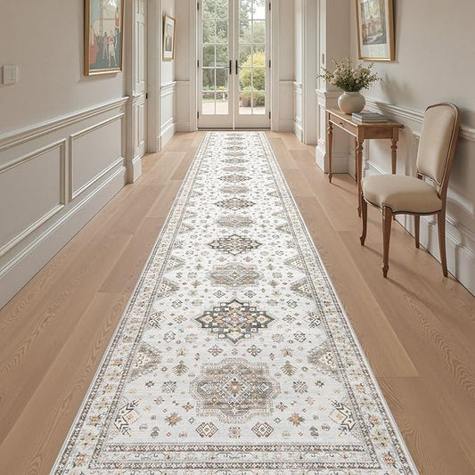 Washable 3x20 Runner Rug - Area Rugs Neutral Vintage Distressed Floral Farmhouse Boho Large Soft Floor Rug Indoor Carpet for Hallway Entryway Home - Blue Brown