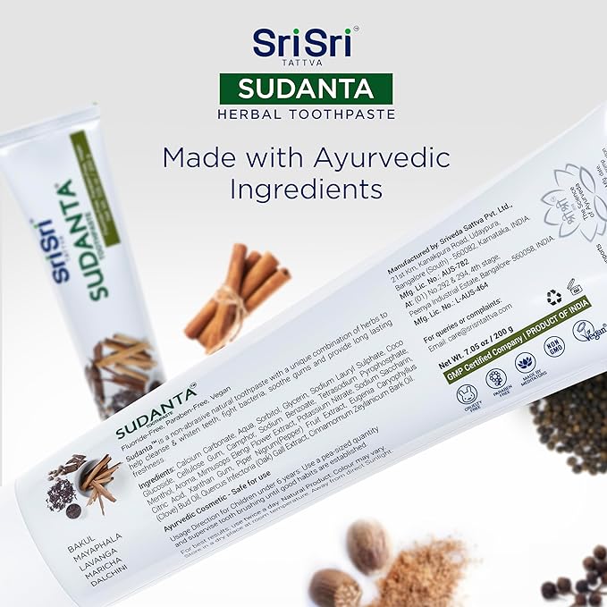 Sri Sri Tattva Sudanta Charcoal Toothpaste Gel – SLS, Fluoride Free Herbal Toothpaste with Neem & Ayurvedic Herbs – Natural Teeth Whitening, Fresh Breath, Oral & Gum Health – 100g Tube (Pack of 2)