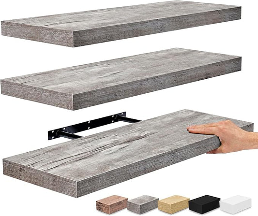 Sorbus Floating Shelves for Wall - 24" Bathroom Shelves, Wall Decor for Bedroom, Kitchen, Living Room, Home Decor & Book Storage - Mounted Floating Shelf with Invisible Brackets (Gray, 3 Pack)