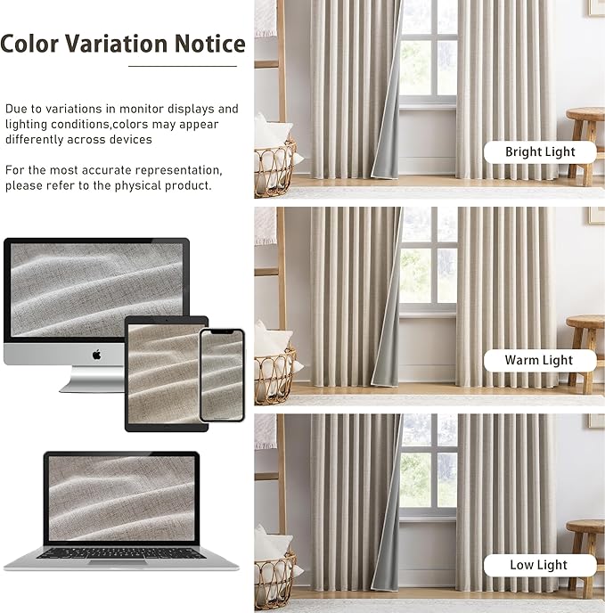RAIN CITY Blackout Curtains 102 Inch Long 2 Panels,Linen Room Darkening Black Out Drapes for Living Room Tall Windows Back Tab with Hooks Boho Modern Farmhouse Decor Shaded Drop 50x102