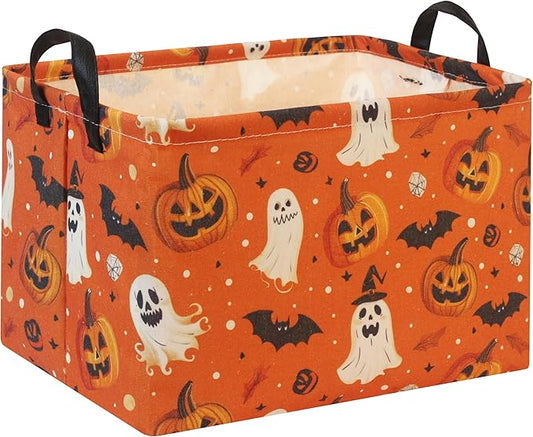 HIYAGON Halloween Basket Halloween Pumpkin Basket for Boys and Girls Trick or Treat Pumpkin Basket for Halloween Parties Cute Storage Bin Organizer Box Rectangular Room Decor(Halloween Pumpkin)