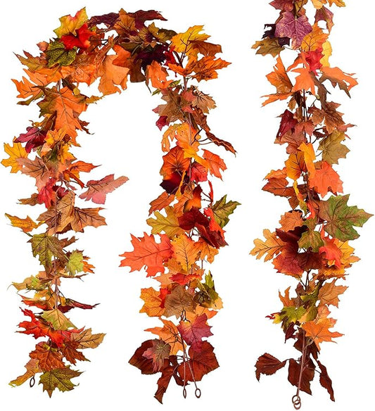 Lvydec 4 Pack Fall Maple Garland - 5.9ft/Strand Artificial Fall Foliage Garland Realistic Maple Leaves Autumn Decor for Home Wedding Halloween Thanksgiving Party (Mixed Color)