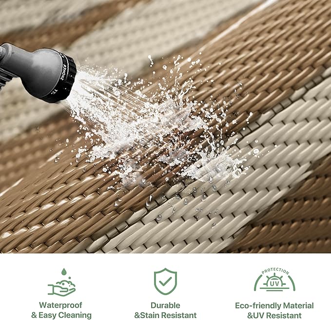 GENIMO Outdoor Rug 5'x8' Waterproof for Patio Decor, Reversible Outdoor Plastic Straw Rug Carpet, Camping Mats for Outdoor, RV, Backyard, Deck, Balcony, Picnic, Brown & Beige