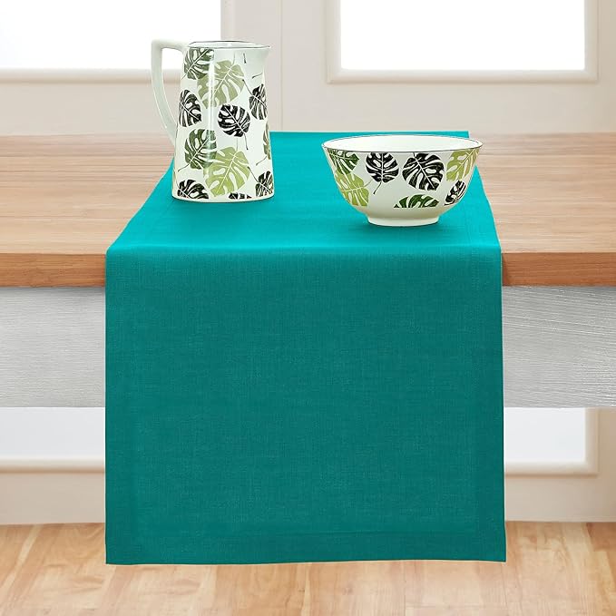 Solino Home Linen Table Runner 36 Inches - 100% Pure Linen Teal Table Runner 14 x 36 Inch Ideal for Dresser and Coffee Tables - Fete