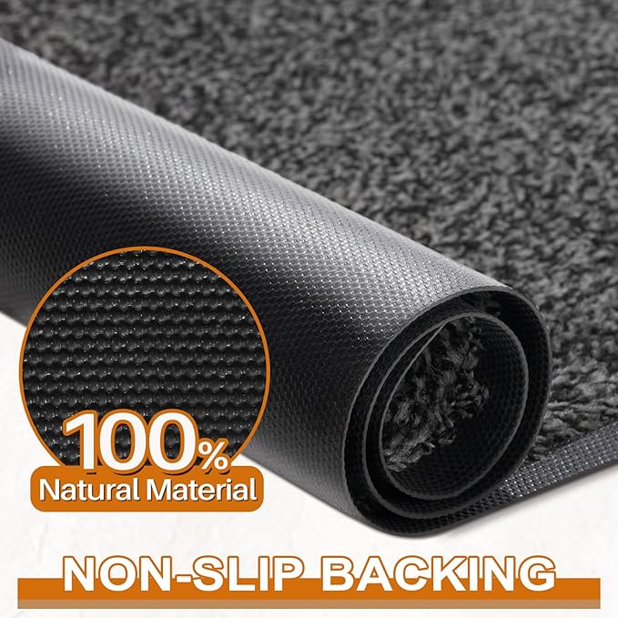 Mibao Front Door Mat, Dirt Trapper Welcome Mat for Outdoor Indoor, Non-Slip Waterproof Doormat, Durable Machine Washable Low Profile Entry Rug for Back Door Outside Patio Porch, 36" x 24", Grey