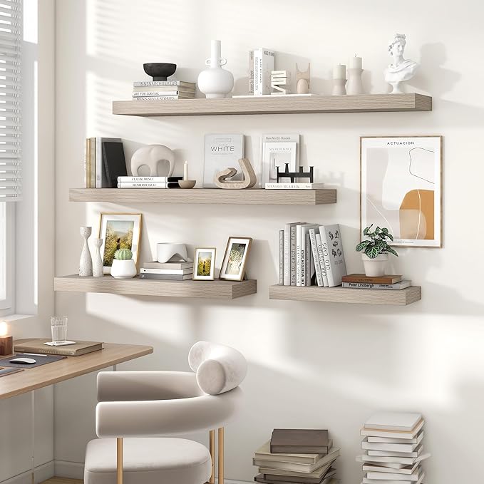 Heimlove 36 Inch Floating Shelves for Wall Set of 2,Wall Shelves for Storage & Decor - Heavy Duty with Invisible Brackets,Perfect for Living Room,Bedroom,Home Office-Grey