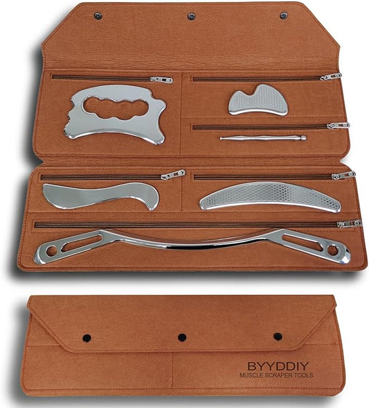 BYYDDIY 6 in 1 Stainless Steel Gua Sha Muscle Scraper Tools Set, Scraping Massage Tool,Massage Scraper Tool (6PCS)