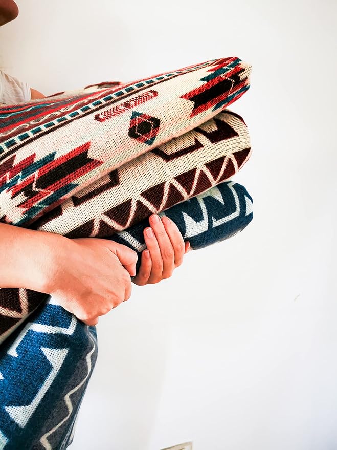 Inca Aztec Throw, Queen, King Blanket | Southwest Indian Navajo Boho Style | Native Cover for Camping, Bedding, Couch, Vanlife | Faux Alpaca, Lightweight, Hypoallergenic (Condor Gray, Queen)