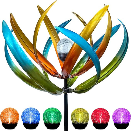 82" Vibrant Multicolor Solar Tulip Large Wind Spinner - Outdoor Garden Decor with Auto-Illuminated Glass Orb for Patio, Lawn & Yard Decoration