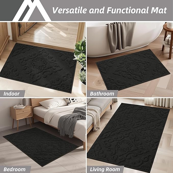 COSY HOMEER-Door-Mat-Non-Slip-Entryway-Rug 24”x36” Absorbent Welcome Mats Washable Dirt Trapper Door Mat Entrance Floor Mats for Front Back Doormats and Wet Shoes,Black