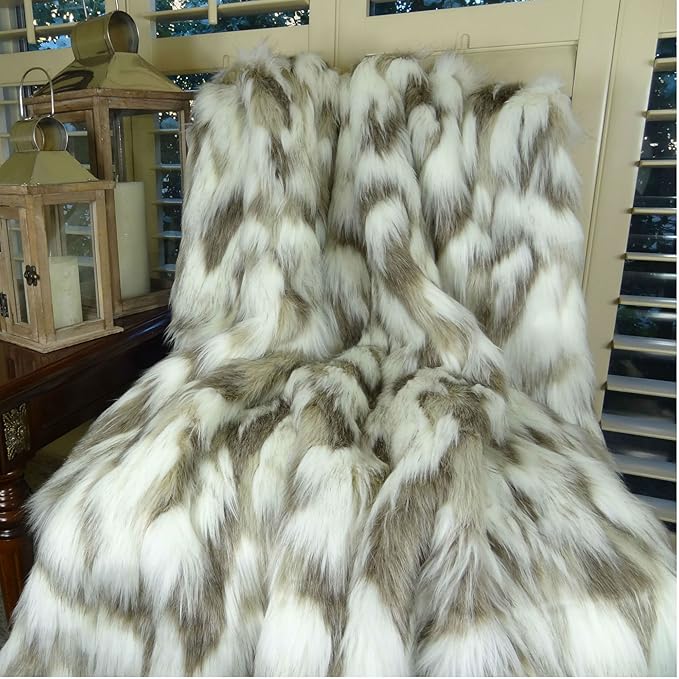 Ivory Faux Fur Throw Blanket & Bedspread - Tibet Fox Fur - Ivory Beige Luxury Faux Fur - Throw Blanket - Luxury Soft Faux Fur, Made in USA, 16445