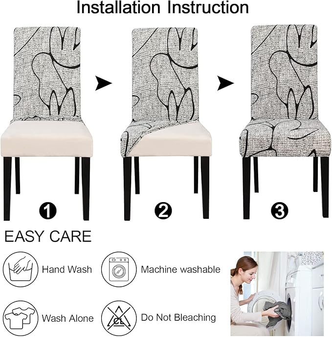 JQinHome Pattern Chair Covers for Dining Room Set of 4, High Stretch Removable Washable Parsons Chair Slipcover for Home Party Hotel Wedding Ceremony (4PCS, Lotus Gray)