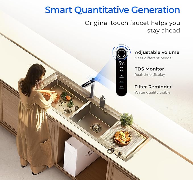 Waterdrop X12-Alkaline Mineral pH+ Reverse Osmosis System, NSF/ANSI 42&58&372 Certified, 1200 GPD RO Water Filter, 11-Stage Filtration Tankless RO System, 3:1 Pure to Drain, UnderSink, BPA Free