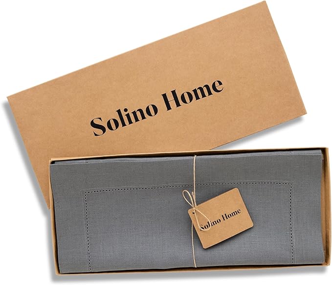 Solino Home Linen Steel Gray Table Runner 72 Inches Long - 100% Pure Linen Hemstitch Table Runner 14 x 72 Inch for Dresser, Dining, Fall, Autumn, Halloween - Classic Hemstitch