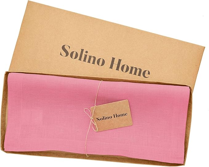 Solino Home Linen Table Runner 36 Inches - 100% Pure Linen Pink Carnation Table Runner 14 x 36 Inch Ideal for Dresser and Coffee Tables - Halloween - Fete
