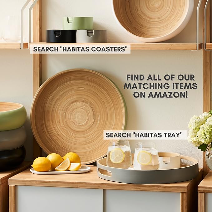 Fruit Bowl For Kitchen Counter, Decorative Bowl, Large Serving Bowl Or Fruit Basket For Kitchen Spun Bamboo (White)