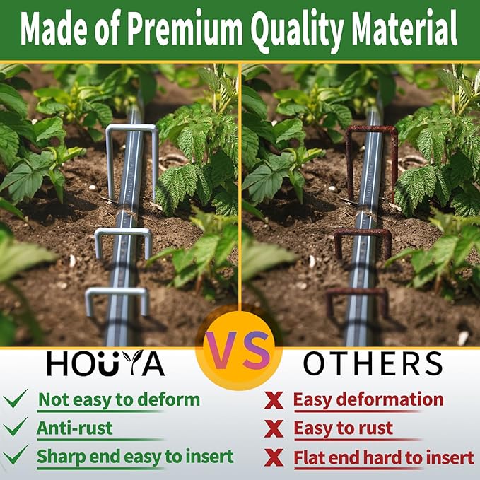 200 Pack Landscape Staples 4 Inch 12 Gauge Garden Stakes Galvanized Garden Staples Ground Pins Anti-Rust Ground Stakes for Weed Barrier, Irrigation Tubing, Yard Lawn, Landscape Fabric