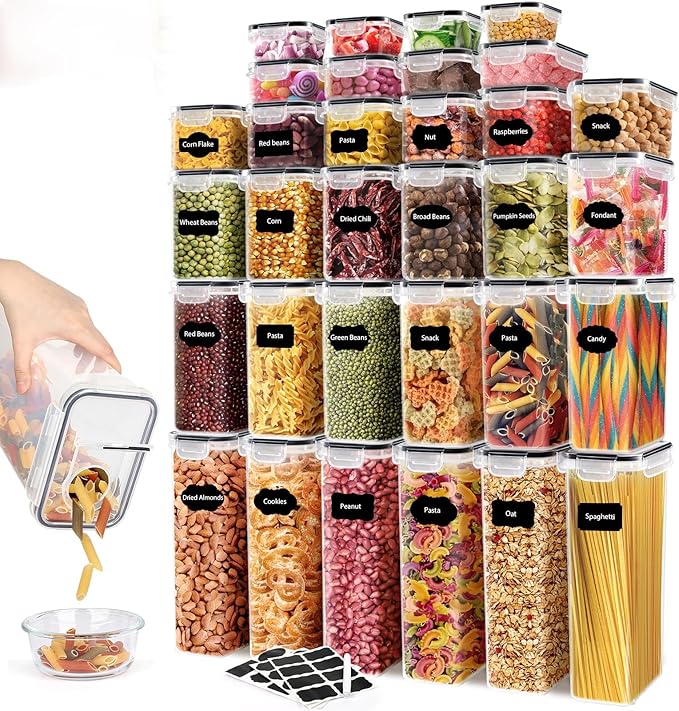64 PCS Airtight Food Storage Containers With Lids BPA Free,6 Pack With Pouring Spout Cereal Containers Storage for Kitchen Pantry Organization and Storage,Dishwasher safe,Labels Marker
