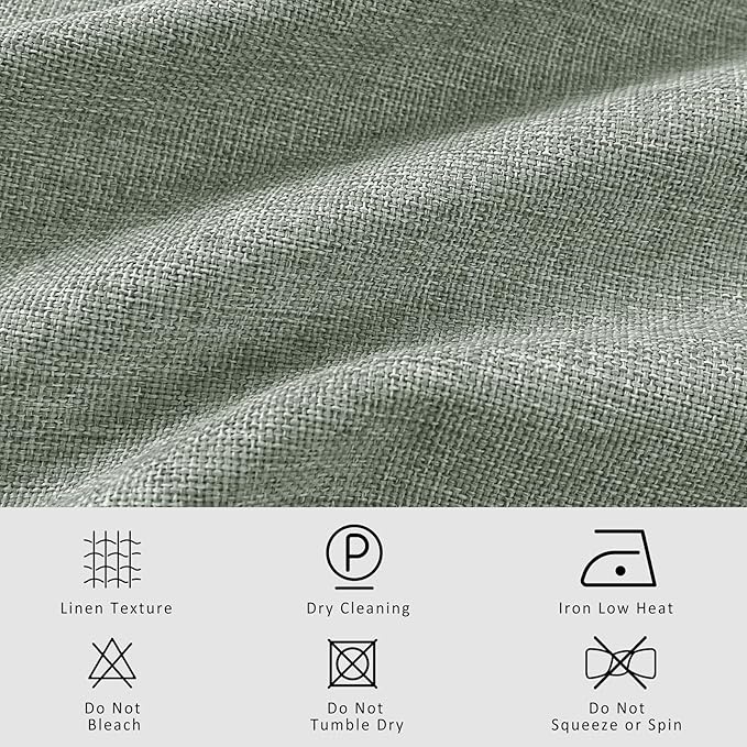 Macochico 100% Blackout Fog Green Linen Curtains 84 Inches Long Pinch Pleated Burlap Curtains for Bedroom Living Room Farmhouse Nursery Thermal Window Panels with Tieback 72”Wx84”L 1 Panel