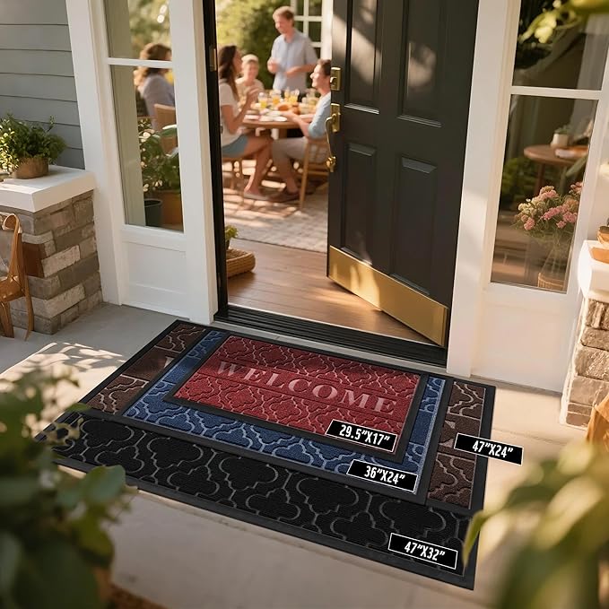 Yimobra Welcome Mat Outdoor Indoor 29.5x17, All-Weather Waterproof Front Door Mat Outside Entrance, Non-Slip Low Profile Porch Patio Doormat, Red