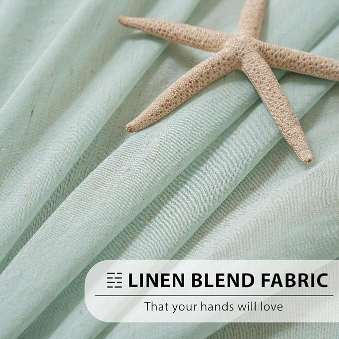 FMFUNCTEX Linen Sheer Curtains for Bedroom, Sage Green Curtains 63 Inch Length for Living Room, Farmhouse French Flax Blend Window Draperies, Rod Pocket 2 Panels Set
