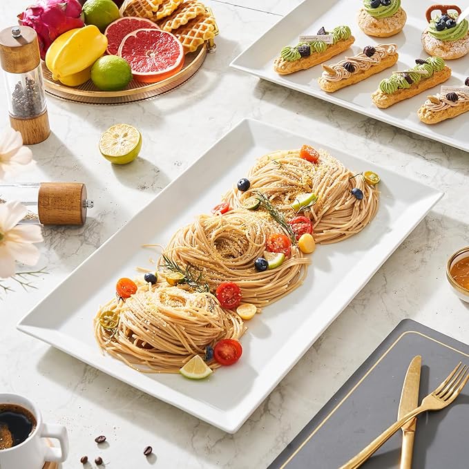 MIECOO Large Serving Platter, 18.5" x 11.5" White Serving Tray, Rectangular Porcelain Plate for Party, Wedding, Birthday, Entertaining, Food, Appetizer, Fruit, Sushi, Dessert