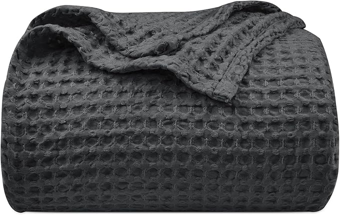 PHF Ultra Soft Waffle Weave Blanket King Size 104"x 90"- Washed Lightweight Breathablee Cozy Woven Blanket - Great for Couch Bed Sofa Home Car - Black