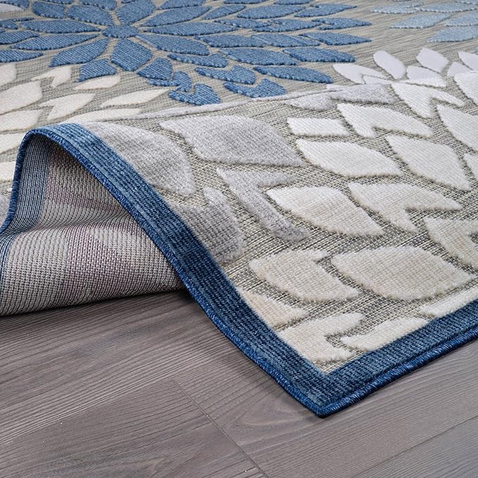 Beverly Rug Outdoor Rug 9x12 Large Modern Floral Tropical Area Rugs for Indoor and Outdoor Patio Easy to Clean Non Shedding Living Room Porch Garden Washable Outside Carpet (9 x 12 Blue)